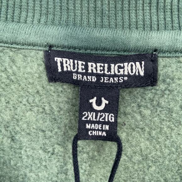 True Religion Logo Crewneck Sweatshirt Duck Green Camouflage Size 2XL - Picture 7 of 10